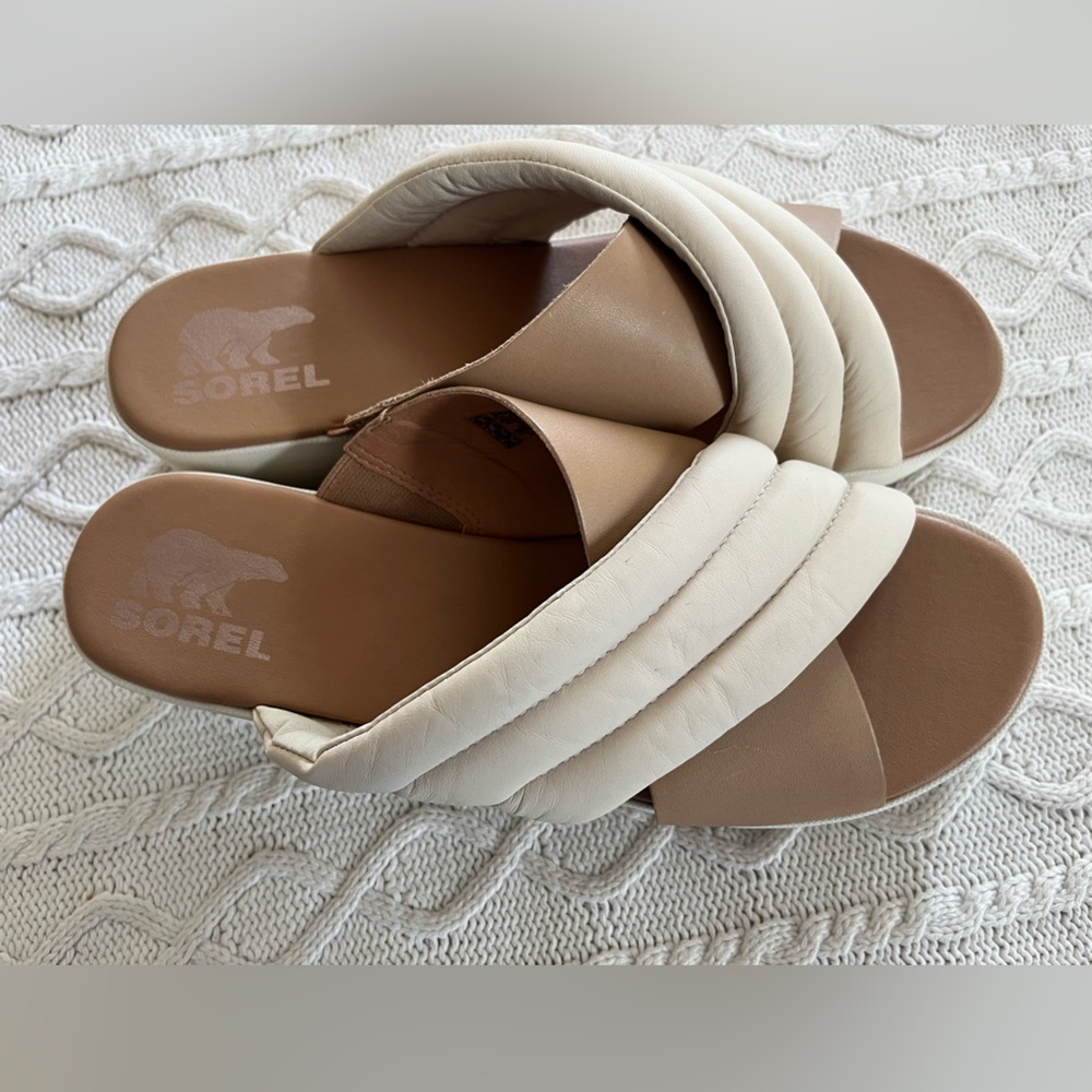 SOREL Cameron Platform Women’s Cream and Tan Sandal Slip On Size 9.5 - Picture 12 of 12